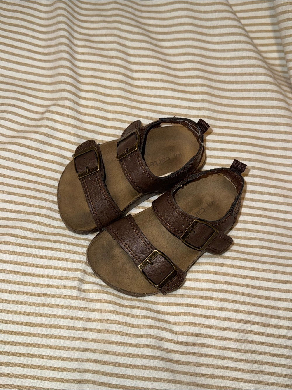 Carters | Brown Leather-Look Baby Sandals with Double Buckles Velcro